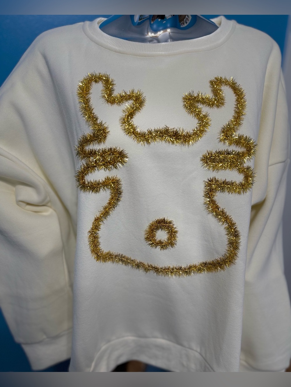 ODDY Cream Tinsel Reindeer Cozy Sweatshirt 1XL
